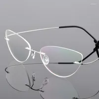 Sunglasses Frames Iboode Trendy Rimless Cat Eye Glasses Titanium Alloy Ultralight Eyeglasses Male Spectacle Plain Mirror Female Goggle