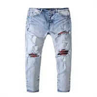 Jeans pour hommes jean jean hip hop pantalon de rue Street Trend Zipper High Street Style Chain de cha￮ne de jean D￩coration pantalon lambriss￩ d￩chir￩