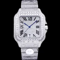 Silver CZ Diamonds Watch Men Watches Luxury Crumerals Roman Missfox Square Mechanical ETA8215 Movement Cull