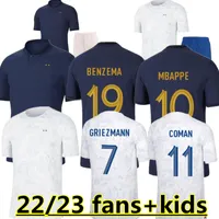 Club français Sets complets 2022 Soccer Jersey 2023 Benzema Mbappe Griezmann Saliba Coman Pavard Kante Maillot de Foot Squipe Maillots Kid Kit Women Men Football Shirt 88