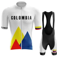 사이클링 저지 세트 콜롬비아 국가 대표팀 2022 사이클링 저지 세트 여름 자전거 의류 도로 자전거 셔츠 정장 자전거 턱받이 반바지
