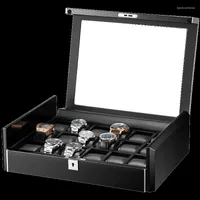 Scatole di orologi Box da stoccaggio della meschinaria Custodia in fibra di carbonio nero Custodia da 18 slot Regali di raccolta di slot