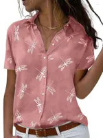 Dames T -shirts 2022 Dragonfly Flower Print Shirt Shirt Shirt Rapel Casual Top Fashion Commuter Blouse