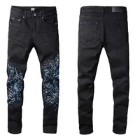 Мужские черные джинсы с синей краской джинсовой джинсовой джинсовый байкер спрыски
