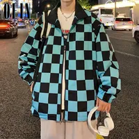 Kurtki mężczyzn Oein Hip Hop Autumn Mężczyźni Windbreaker Płaszcze luźne swobodne para streetwear w kratę męską odzież 221010