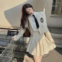 Vestidos de trabalho Tweed Skirt Conjunto de duas peças corea 2022 Suit Spring Temperament Style Style Shirt Pleed Jk Three Female