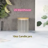 Stock en EE. UU. 10oz Sublimaci￳n Vacente Vuellador Garos de vela de vidrio helado con tapas de bamb￺ para hacer velas Z11