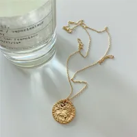Hängen Pofunuo Full 925 Sterling Silver Classical Lion Brave Women Halsband Young Girls Gold Geometric Vintage Coin Pendant