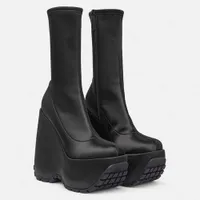 Stivali Piattaforma goth Platform Gigifox Wede Woman Ankle Sock Boots Slip on Brand Design in raso Fashi