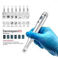 Tatueringsnålar 2022 Sälj DermaPen X3 6 nivåer BLÅ LCD -skärm med skruvtyp 9/12/24/36/42/Nano Pins Microneedle Dr Pen