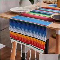 Table Cloth 14x84 Inch Mexican Serape Table Runner Cloth Er Fringe Cotton for TableCloth Party Wedding Decoration 221 J2 Drop