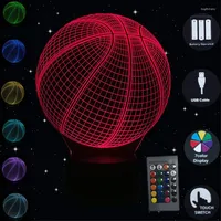 Bordslampor 3d Night Light Basketball LED Illusion Touch Remote 7 Color Changetable Lamp Bedroom Nightlight Birthday Present for Boys Men