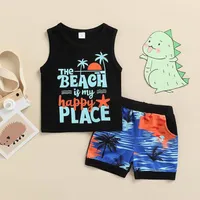 Clothing Sets Suits Kids Coat Outfits Wear Boys Summer Seaside Vacation Palm Beach Sleeveless Tank Top Shorts E16139