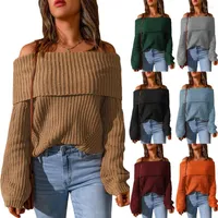 Erkek Sweaters Kadın Kış 2022 Dış Giyim Sonbahar Dış Tek Omuzlu Omuz Dışı Düz ​​Renk Gevşek Örgü Sweater İçin