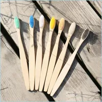 Tek kullanımlık diş fırçaları biyolojik olarak parçalanabilir diş fırçası doğal bambu gökkuşağı renk el diş fırçaları banyo ürünleri dayanıklı basit yeni dhikf