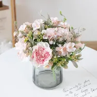 Flores decorativas seda artificial peony hortensias jarrones navide￱os bouquet jarrones de Navidad para decoraci￳n DIY Home Garden Suministros de bodas de planta falsa