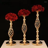 Decorative Flowers XUELY Wedding Table Center Flower Stand Vase Home El Road Leading Creative Hollow Gold / Silver Metal Candlestick