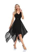 New double V-neck A-line sleeveless lace chiffon irregular skirt evening fashionable cocktail party dress TW00046