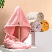 Chap￩u de seca de cabelos femininos Chap￩u de banho de toalha r￡pido Microfibra Tampa s￳lida Super absor￧￣o Turbante Taras secas
