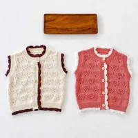 Pullover Toddler Baby Girls Sweater Lovely Princess Style Solid Color Hollow Out Vest Coat Infant Baby Girl Knitting ärmlös Cardigan J221010