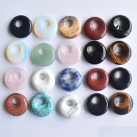 Charms 18 mm Surtido Cristales de piedra natural Gogo Donut Charms Rose Quartz Pendants Beads para joyas que realizan entrega de ca￭da al por mayor 2 dhjkb