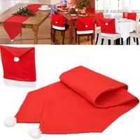 Christmas Decorations Hat Style Table Runner Xmas Decoration Flag Chair Cover Solid Color Tassel Home Textile