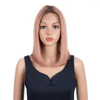 Trueme rosa dritto bob wig pizzo frontale capelli umani parrucche colorate brasiliane per donne omber bionda blu