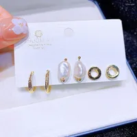 Stud Earrings Trend 3 Pairs Gold Color Plated Pearl Metal Geometric Set Women Jewelry
