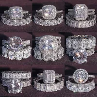 Luxury Real 925 Silver Silver Oval Princess Cut Aneau de mariage pour femmes Bande de fiançailles Eternity Jewelry Zirconia R4975 P0818237L