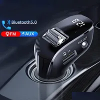 مجموعة Bluetooth Car Kit FM Transmitter Wireless Bluetooth 5.0 Radio Modator Kit USB Car Charger Hands Oux o Mp3 Player Drop