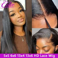 Black Celie 136 인간의 머리카락 직선 전면 여성을위한 투명한 전선 클로저 13x4 HD 레이스 전면 가발