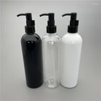 Botellas de almacenamiento 400ml x 15 Blanco negro transparente de limpieza de la cara vac￭o Bomba de aceite de aceite redondeo 400cc Contenedor de masaje para cuidado personal
