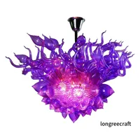 Fioletowy kolor kwiatowy żyrandol lampy wisiorki wiszące oprawy LED Montowane żyrandole ręcznie wysadzone szklane oświetlenie żyrandol LR1055