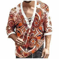 men's T-Shirts Summer Clothes Men T-shirt Vintage Medieval Design Linen Half Sleeves Casual Sport Ethnic Printed Blouse Top Homme q5rQ#