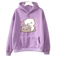 Kadın Hoodies mochi şeftali ve goma sevimli kedi hoodie sweatshirt kızlar moda kawaii karikatür kazakları kadınlar/erkekler harajuku estetik