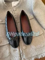 Kadın Balerinas Balerin Bale Düz Deri Elbise Ayakkabı Lambsini Yuvarlak Toe Yumuşak Taç Bow Tie Sıradan Lady Loafer Shinny Bling Siyah