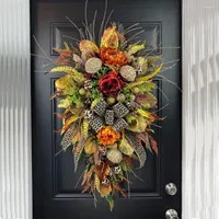 Decorative Flowers Autumn Cheetah Wreath For The Front Door Country Farmhouse Simulation Hydrangea With Blessing Sign Home Decor