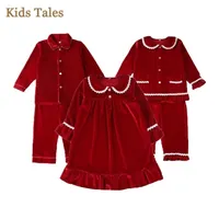 Pajamas 1-9Y Baby Boy Girl Christmas Essential Fall Winter Red Velvet Sets Toddler Long Sleeve Lace Sleepwear Kids Clothing Suit 221011