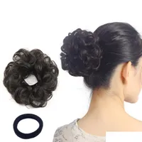 Human Chignons Curly Wavy Updo Hair Bun Extensions Donut Scrunchy Hairpieces Natural For Women Kids Ponytail Drop Delivery 2021 Prod DH5MF