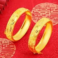 Braceletas de oro amarillo Drag￳n chapado Phoenix Doble felicidad Pulsera para mujeres Joyas de boda de la novia de lat￳n