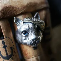 Wedding Rings Trendy Personalized Cute Adjustable Gentleman Cat Ring Antique Silver Plated Men Fashion Animal Kitty Jewelry 221012