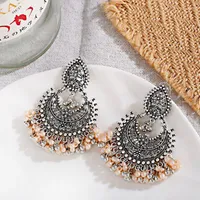 Stud -oorbellen Pendientes For Women 2022 Flower Boho sieraden Dames retro Pearl Tassel Jhumka