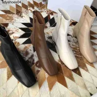 Designer By Fars Coarse Heel Short Boots Women's Leather Small Square Head Side Zipper Slim Small Martin Boots
