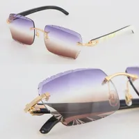새로운 디자이너 모델 다이아몬드 컷 림리스 선글라스 여자 흰색 안에있는 검은 버팔로 혼 18K 금 여자 대형 정사각 안경 선글라스 3.0 두께 렌즈 크기 60