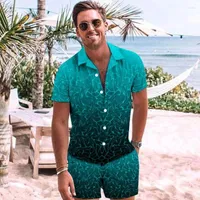 Camisas casuais masculinas 2022 verão de manga curta Botão da praia de praia 2 peças conjuntos havaianos de impressão de streetwear masculino mass roupas masculinas