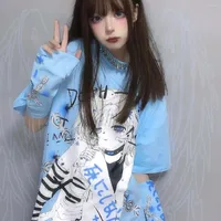 Women's T Shirts Y2K Anime Graphic Female Gothic Tops With Split Sleeves Fashion T-shirt Women Japanese Retro Harajuku Kawaii Punk Tees