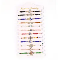 12pcs/Set Truthahnblau Evil Eye Bracelet Frauen Handgemachte Seilkette Kristallperlen Armb￤nder M￤dchen Geburtstagsfeier Schmuck Geschenk Neu