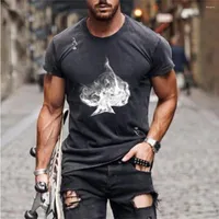 남자 T 셔츠 패션 패션 3D 티셔츠 느슨한 대형 성격 여름 짧은 슬리브 에이스 스페이드 인쇄 캐주얼 스포츠 탑