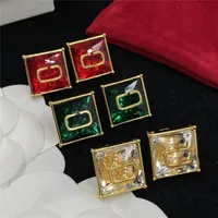 Brincos delicados de charme de diamante quadrado shinestone ruby ​​esmeralda eardops cristal dourado com caixa