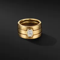 Conjunto s￳lido de solita -ouro de 18k de an￩is hexagon 5 5mm de largura de moissanita central de 5 mm 10mm ring244d
